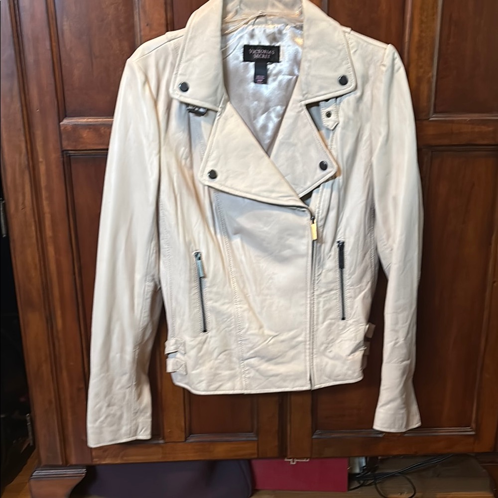 Victoria's Secret Cream Leather Motorcycle Jacket